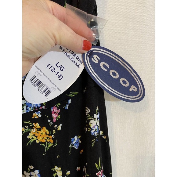 V-Neck Midi Dress 12/14 by Scoop Cap Sleeves Black Floral New - Picture 3 of 7